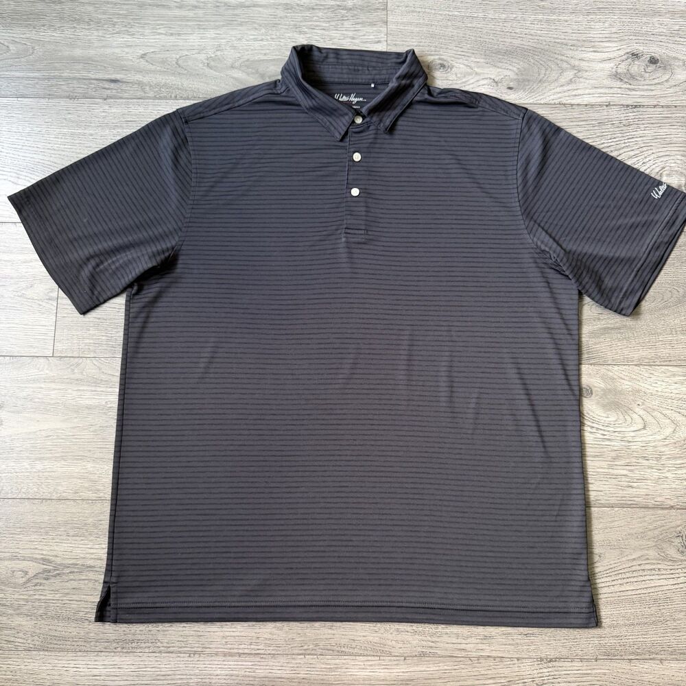Walter Hagen Men’s Casual Essentials Black Striped Collard Golf Polo -Size XL